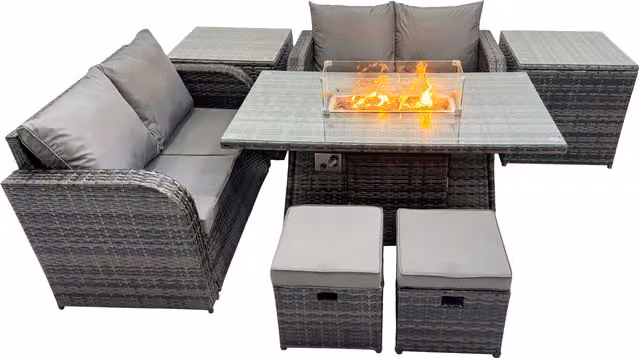 Fimous 6-Seater Rattan Garden Furniture Set with 2 Side Tables and 2 Small Stools in Dark Grey