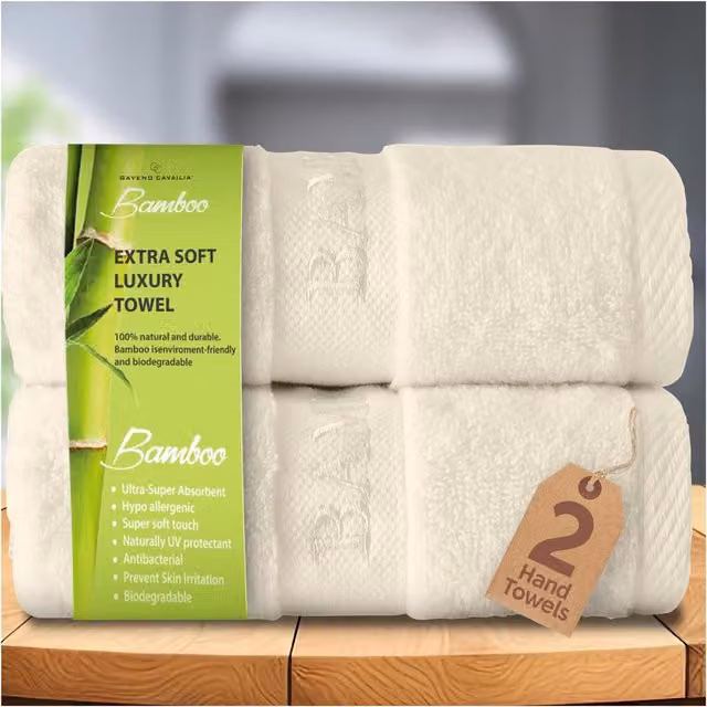 Gaveno Cavailia 2 Pack Large Bamboo and Cotton Bath Towels, Cream, W/D/H: 70 x 120 cm