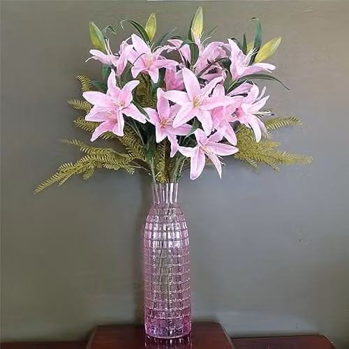 Leaf Design UK Pink Mixed Artificial Flower Display with Glass Square Tabletop Vase – 2
