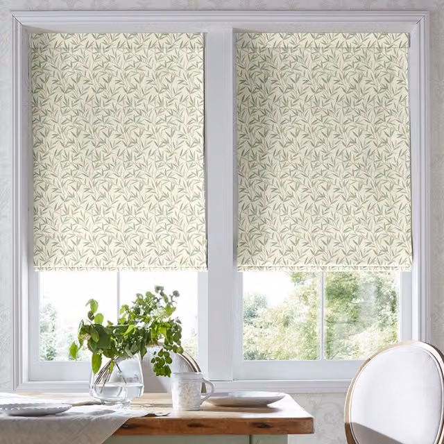 Laura Ashley Willow Leaf Hedgerow Blackout Roman Blind in Green Floral Design