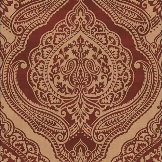 Seabrook Arabesque Damask Floral Abstract Wallpaper in Red, Gold and Brown