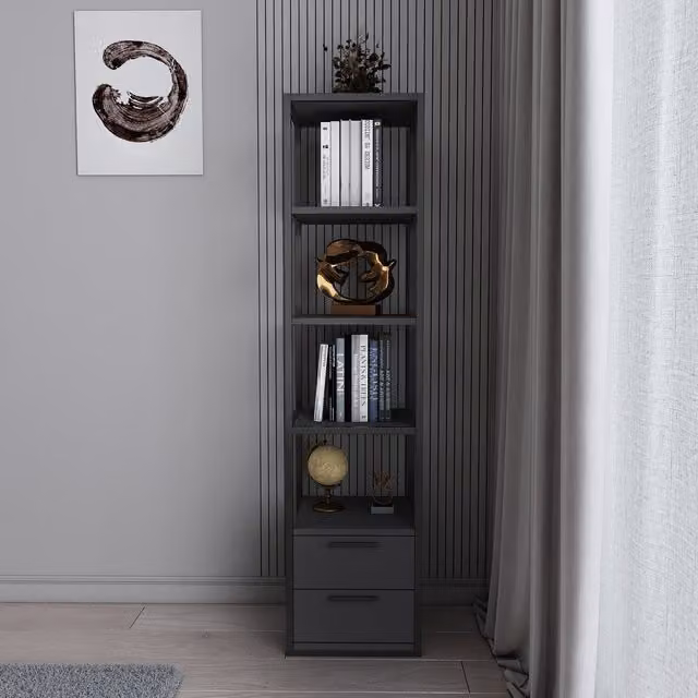 Decorotika Robbins 4-Tier Bookshelf with Cabinets in Black and Anthracite