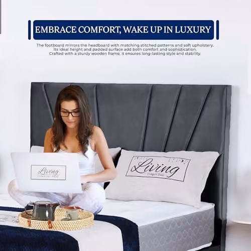 Living Comfort Bedz Sunrise Bed with Plush Velvet Headboard and Footboard and Gas Lift Base, W/D/H: 200 x 180 x 127 cm – 5