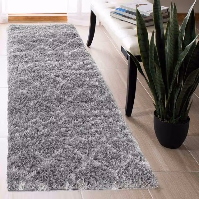 Desire Rugs Moroccan Berber Shaggy Runner with Mixed Diamond Design in Grey, W: 60 cm, L: 220 cm