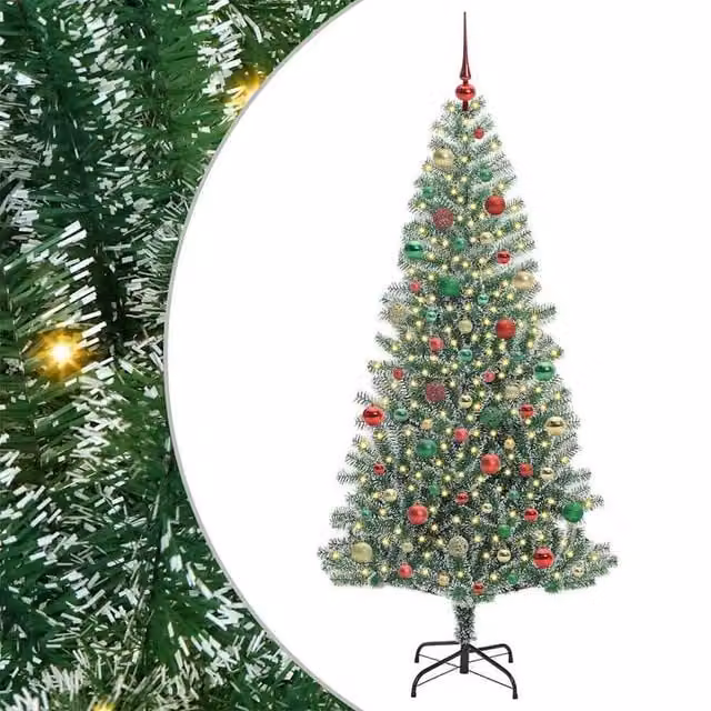 Berkfield Home Snow Flocked Artificial Christmas Tree with LED Lights, Green, Height: 180 cm – 1