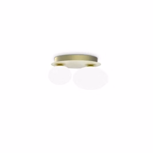 Ideal Lux Ninfea 2 Light Globe Ceiling Light in Brass with Transparent Glass Spheres