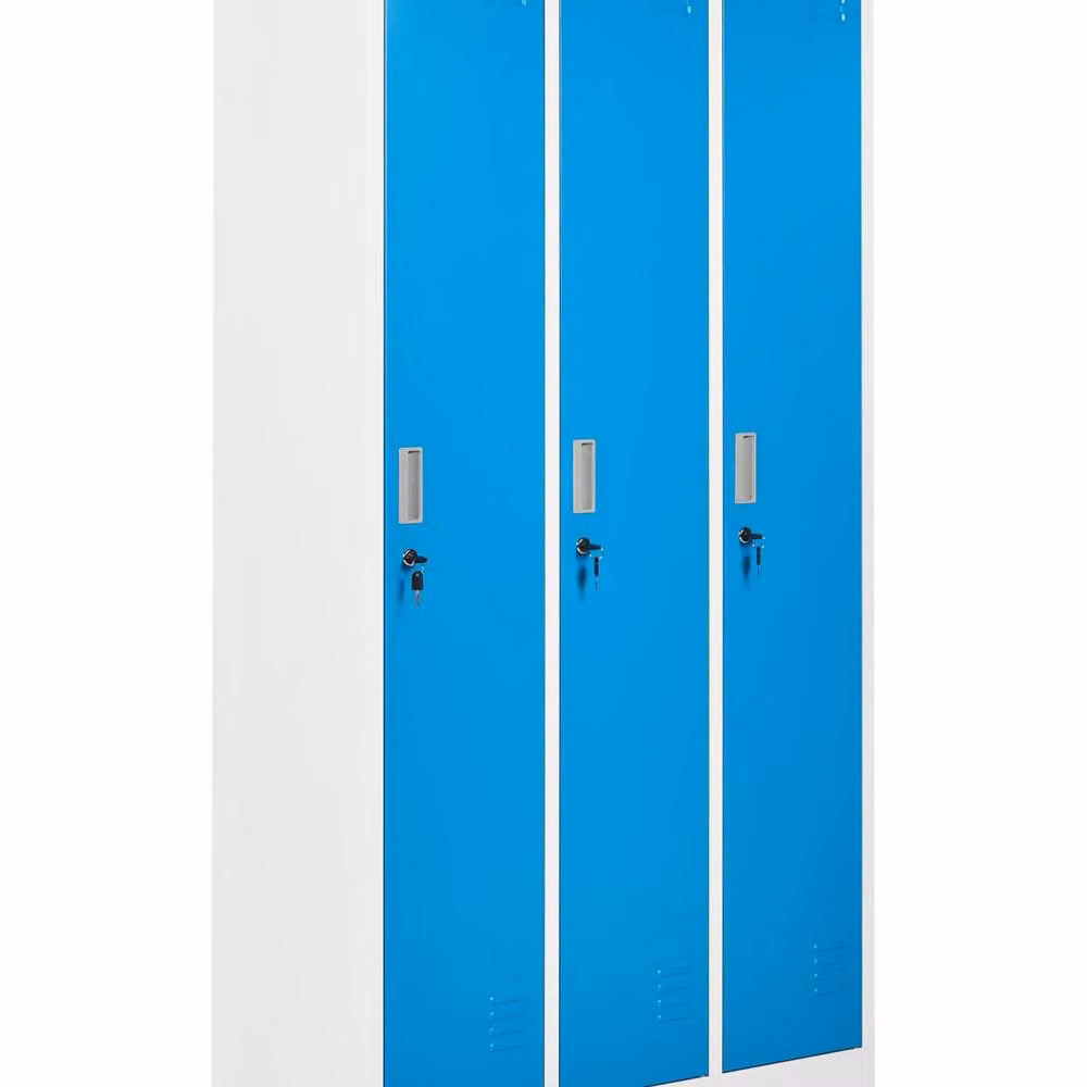 Wyld and Coco Three Door Metal Storage Locker in White and Blue with Lockable Hinged Doors, W/D/H: 90 x 45 x 180 cm – 2