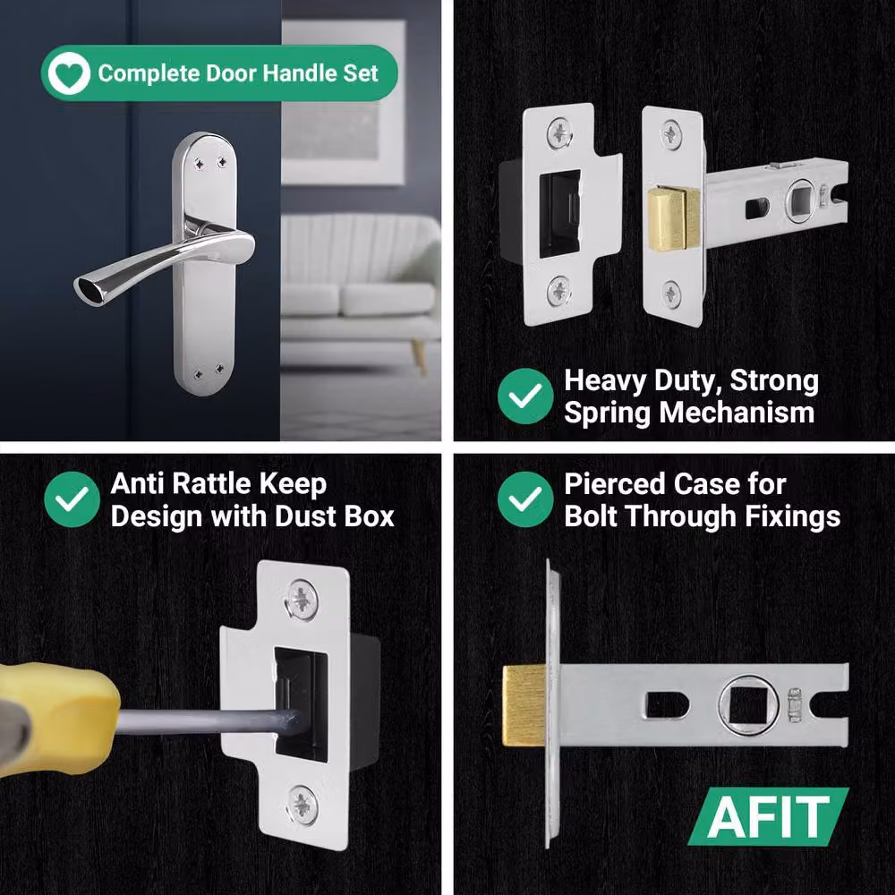 AFIT Chrome Twist Door Handle Latch Set with Novi Backplate, Metallic Silver, 5 Pairs, W/H: 150 x 150 mm – 3