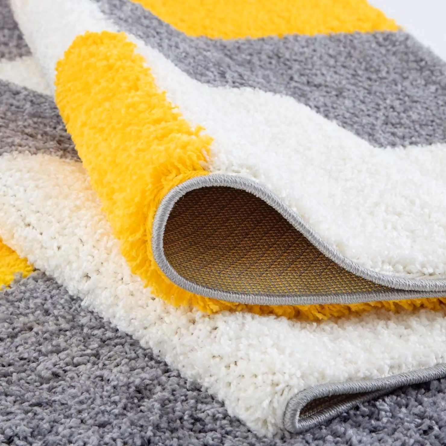 THE RUGS Modern Checked High Pile Shaggy Area Rug, Yellow and Grey, W/D/H: 80 x 300 cm – 4