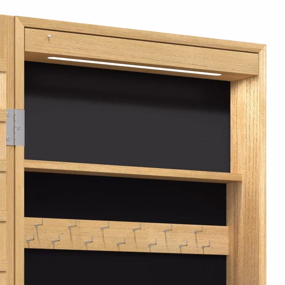 Berkfield Home Wall Mounted Mirror Jewellery Cabinet with LED Lights, Brown, H 106 x W 37.5 x D 10 cm – 4