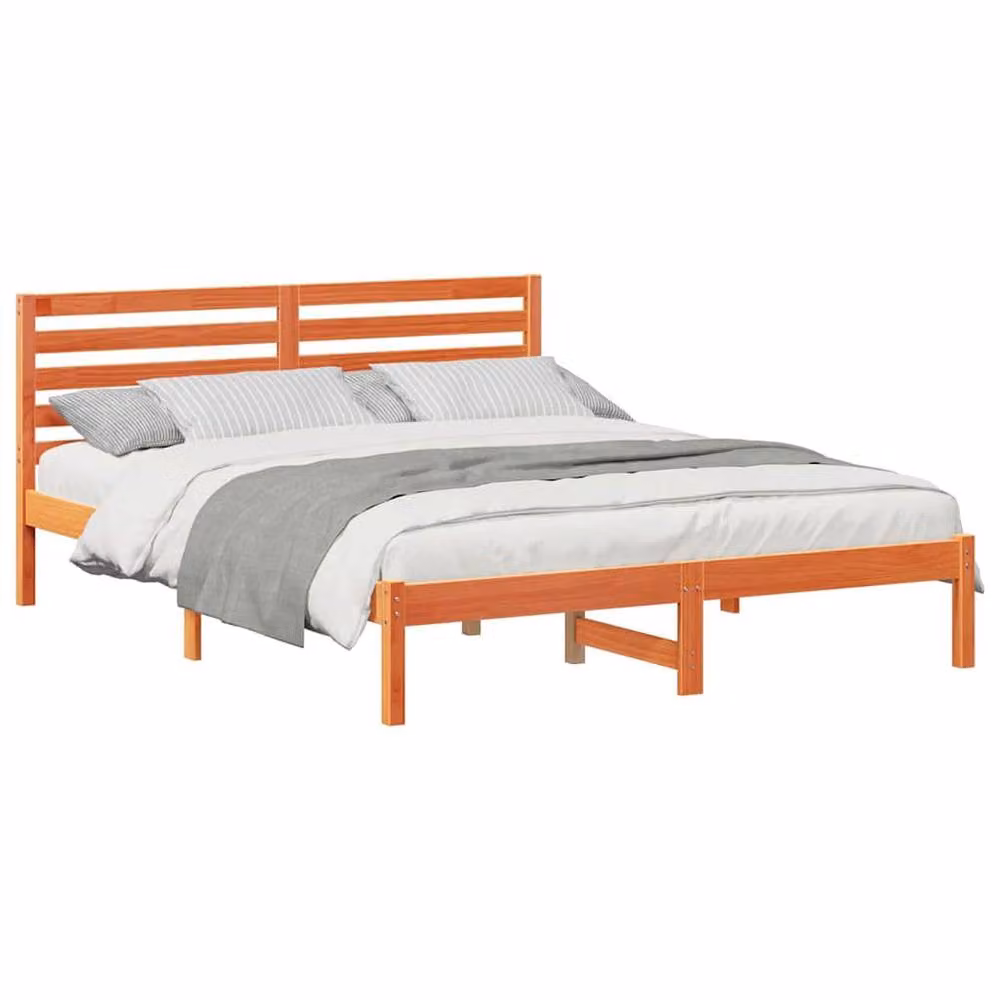 Berkfield Home Solid Pine Wood Bed with Headboard in Wax Brown, W/D/H: 140 x 200 cm – 2