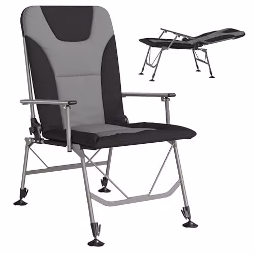 Outsunny Padded Reclining Camping Chair for Adults in Black with Armrests and Metal Frame