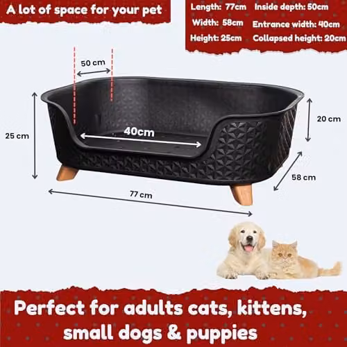 Samuel ALEXANDER Black Plastic Raised Pet Basket with Legs, W: 77 cm, D: 58 cm, H: 25 cm – 3