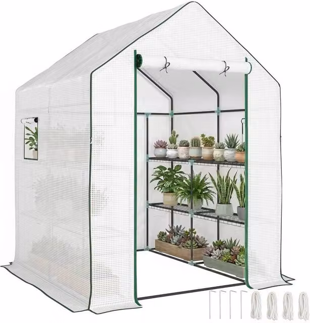 NESTLUNE Walk-in Outdoor Greenhouse with 8 Shelves, White, W/D/H: 100 x 100 x 143 cm – 1