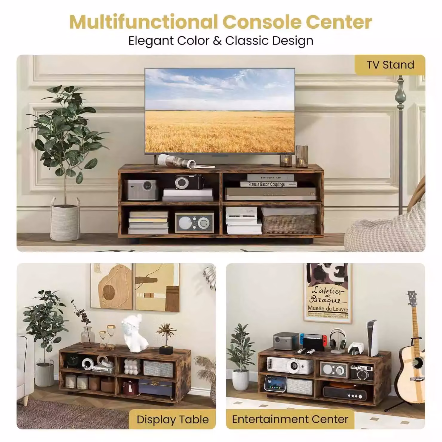 Costway Brown Wooden Classic TV Stand and Media Console Table for TVs up to 40 Inches – 4
