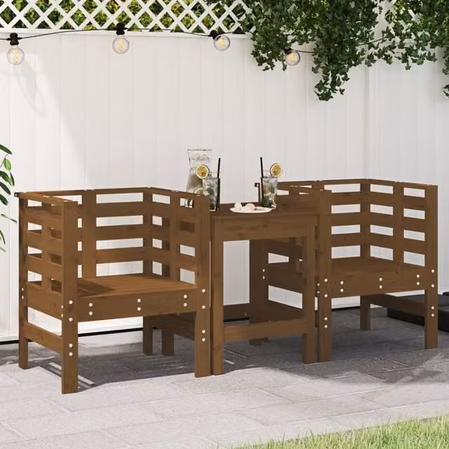 Berkfield Home Rustic Solid Wood Pine Garden Chairs, 2 Pack, Honey Brown, W: 53 cm, D: 53 cm, H: 71 cm