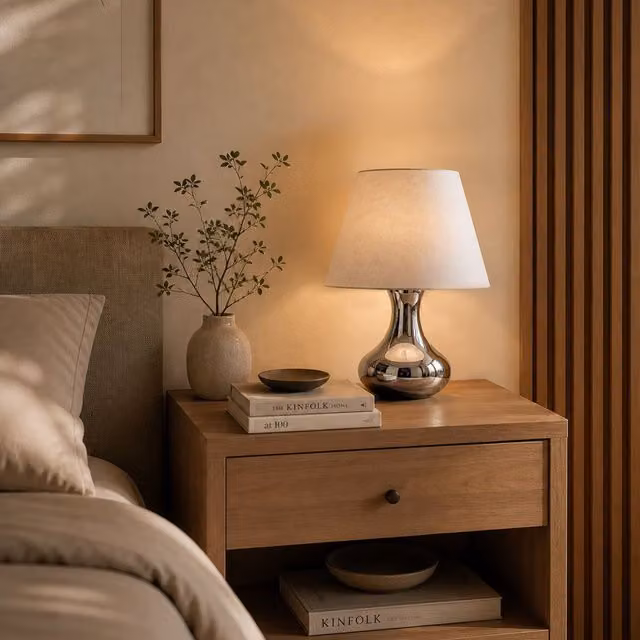 Orsina Teardrop Chrome Table Lamp with White Fabric Shade – 2
