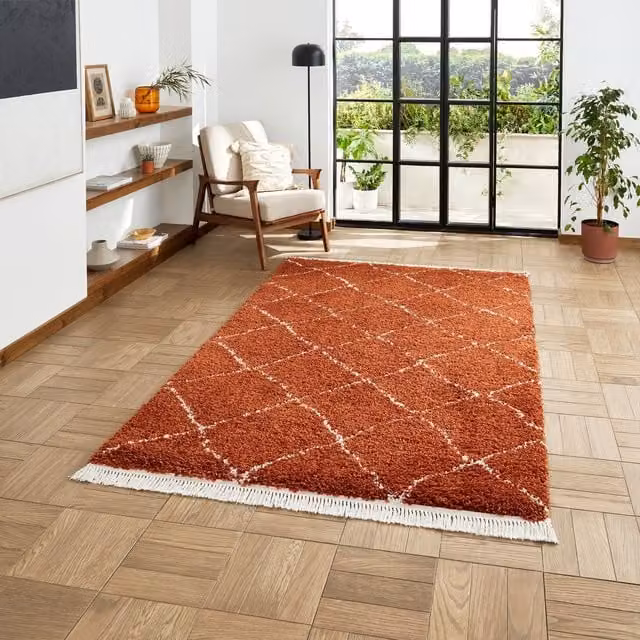 Terrys Boho 5413 Moroccan Shaggy Rectangular Rug in Rust and Orange