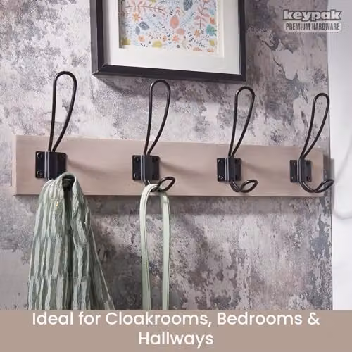keypak Rustic Wall Mounted Coat Rack with 4 Double Wire Hooks on Light Grey Ash Wood Base – 3