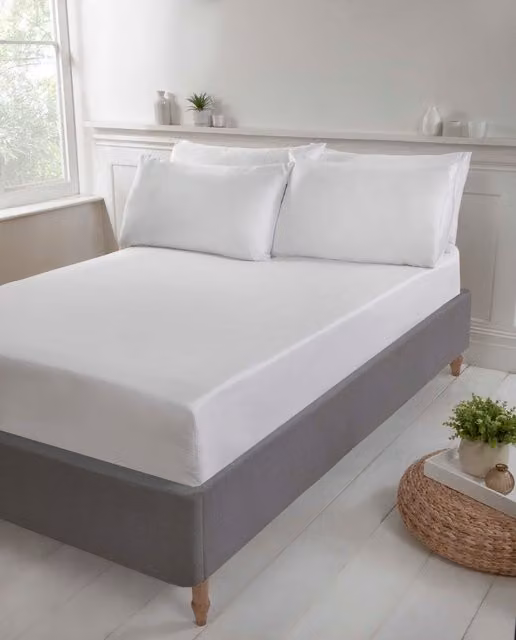 Rapport Home PH White Polycotton Percale Fitted Sheet, King Size, W/D/H: 180 x 200 x 40 cm