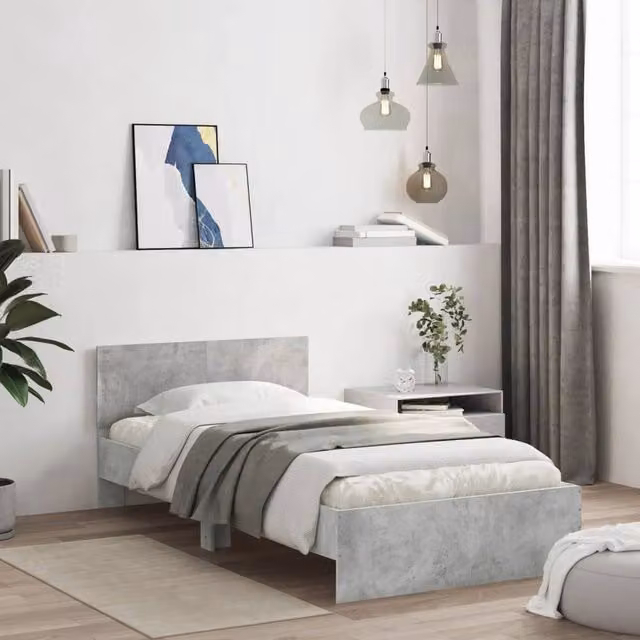 Berkfield Home Durable Engineered Wood Bed Frame with Under-Bed LED Lighting, Concrete Grey, W/D/H: 100 x 200 x 70 cm – 1