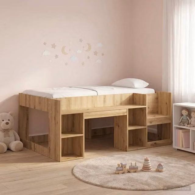 Berkfield Home Kids Bed Frame with Storage in Artisan Oak Brown, W/D/H: 80 x 160 cm – 1