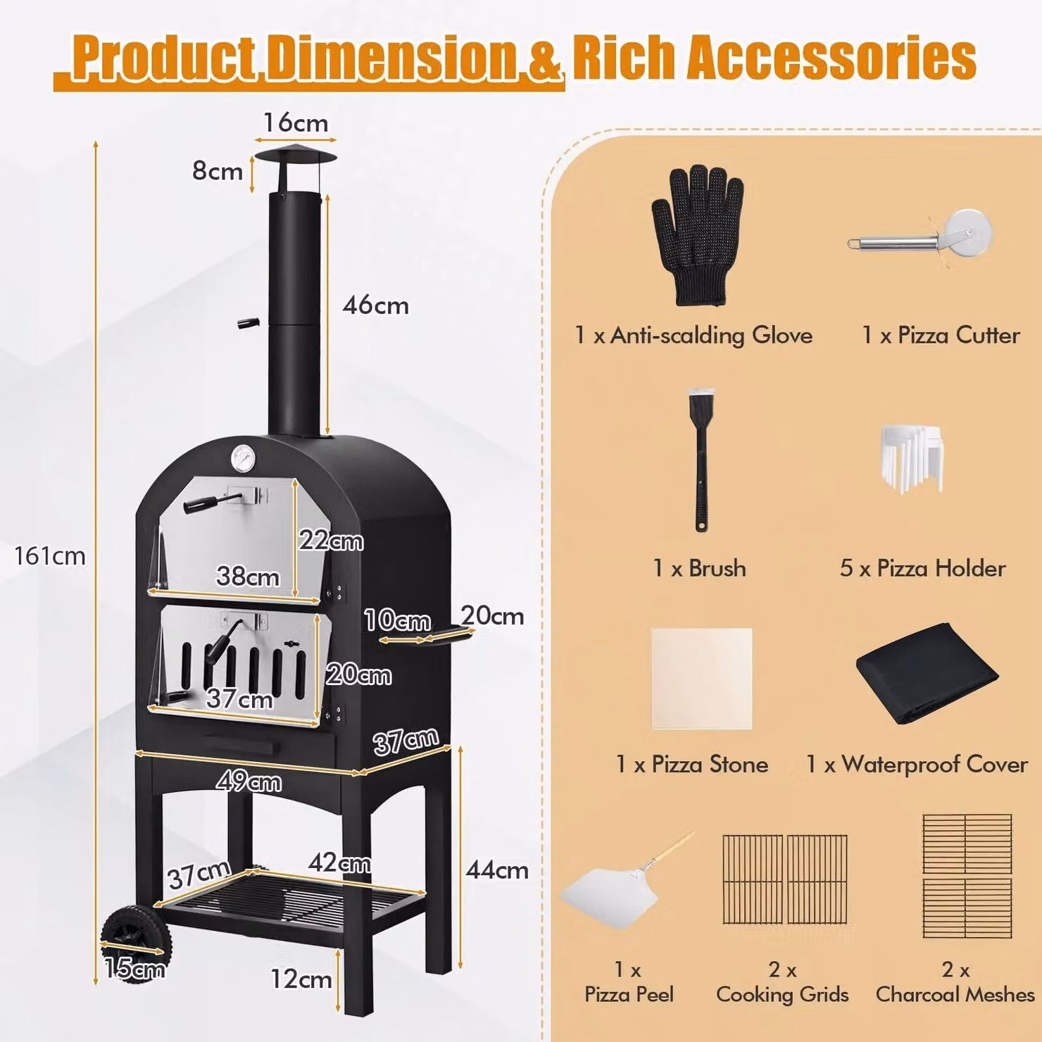 Costway Wood-fired Outdoor Pizza Oven with Pizza Stone and Waterproof Cover, Black – 2
