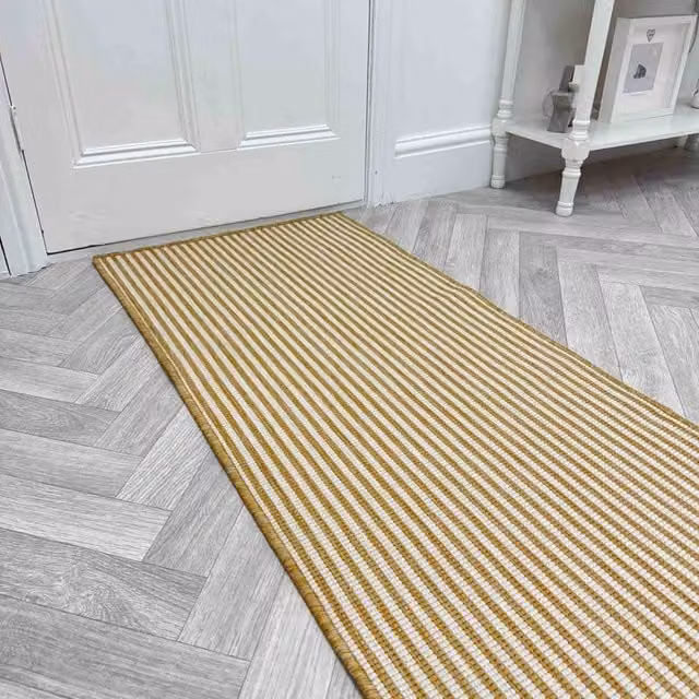 runrug Pinstripe Carpet Runner Rug in Beige, Reversible Indoor/Outdoor Striped Flat Weave, W: 70 cm x L: 420 cm
