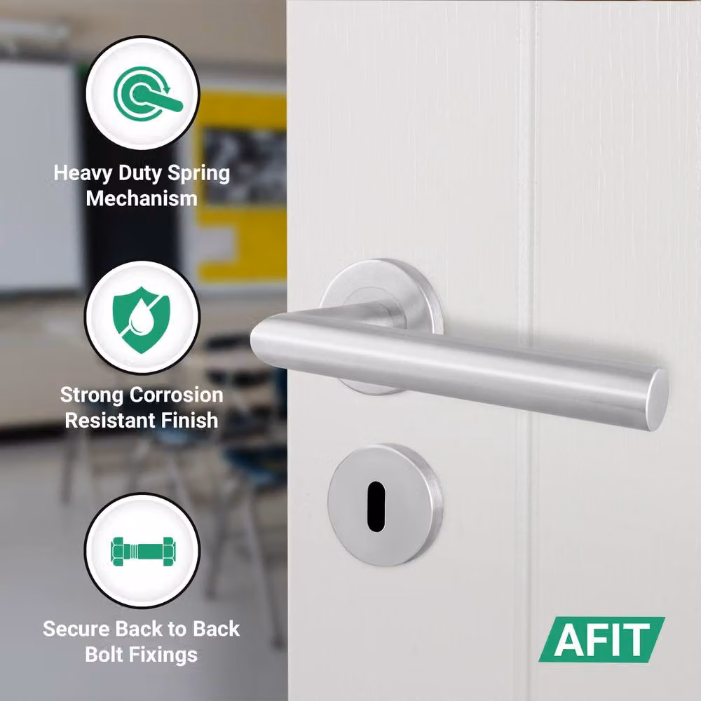 AFIT Silver Satin Lever on Rose Door Handles with Key Lock 64mm and Hinge Kit, Brushed Stainless Steel, W/D/H: 150 x 150 mm – 2