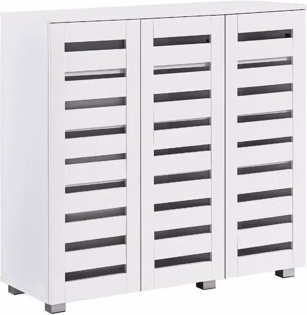 NESTLUNE 3 Door White Wooden Shoe Storage Cabinet with Internal Shelves W: 100 cm, D: 15 cm, H: 15 cm