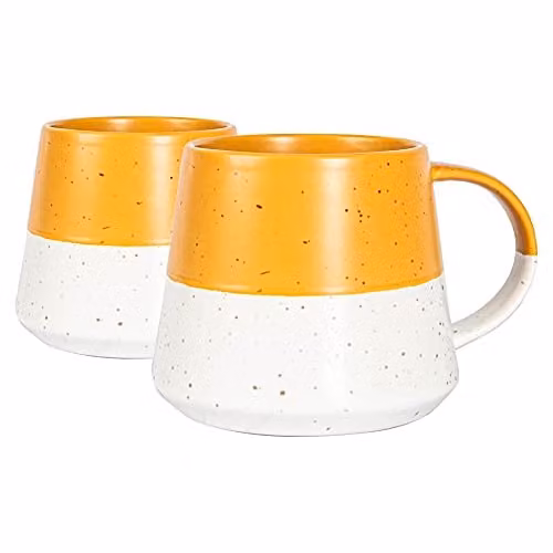 Nicola Spring Ceramic Stoneware Mug Set, Pack of 2, Orange and Yellow, 370ml – 1