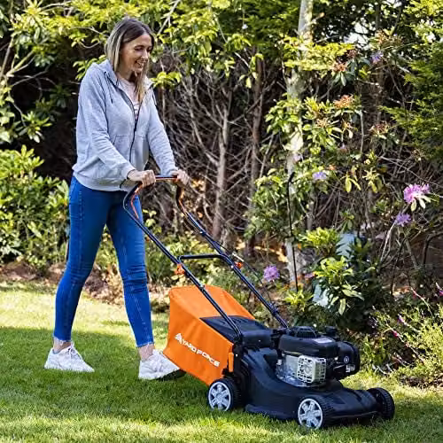 Yard Force 40cm Hand Push Petrol Lawnmower in Black and Orange with Fixed Blade and Collection Bag – 2