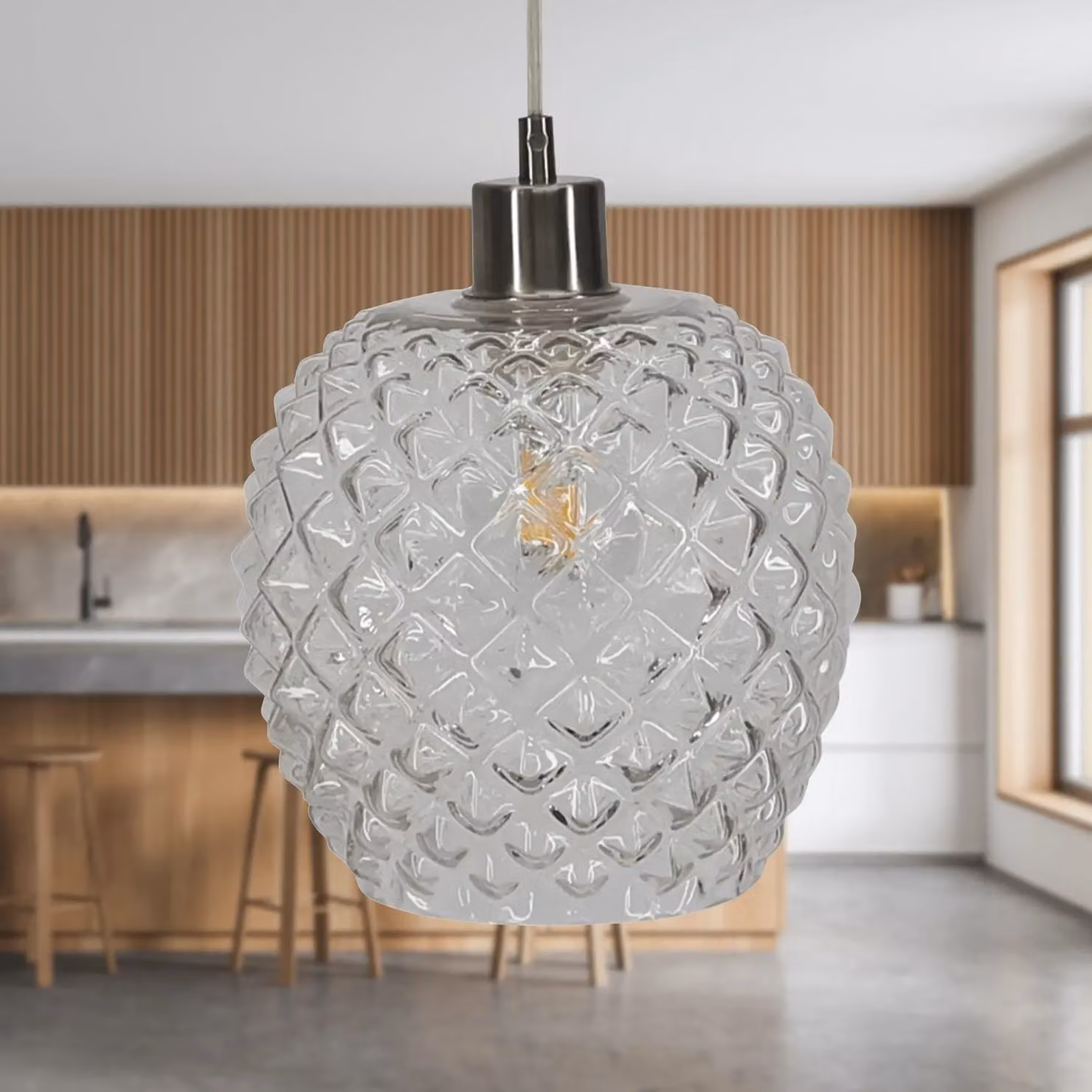 First Choice Lighting Baine Transparent Glass Sphere Pendant Light with Chrome Metal Fitting – 2