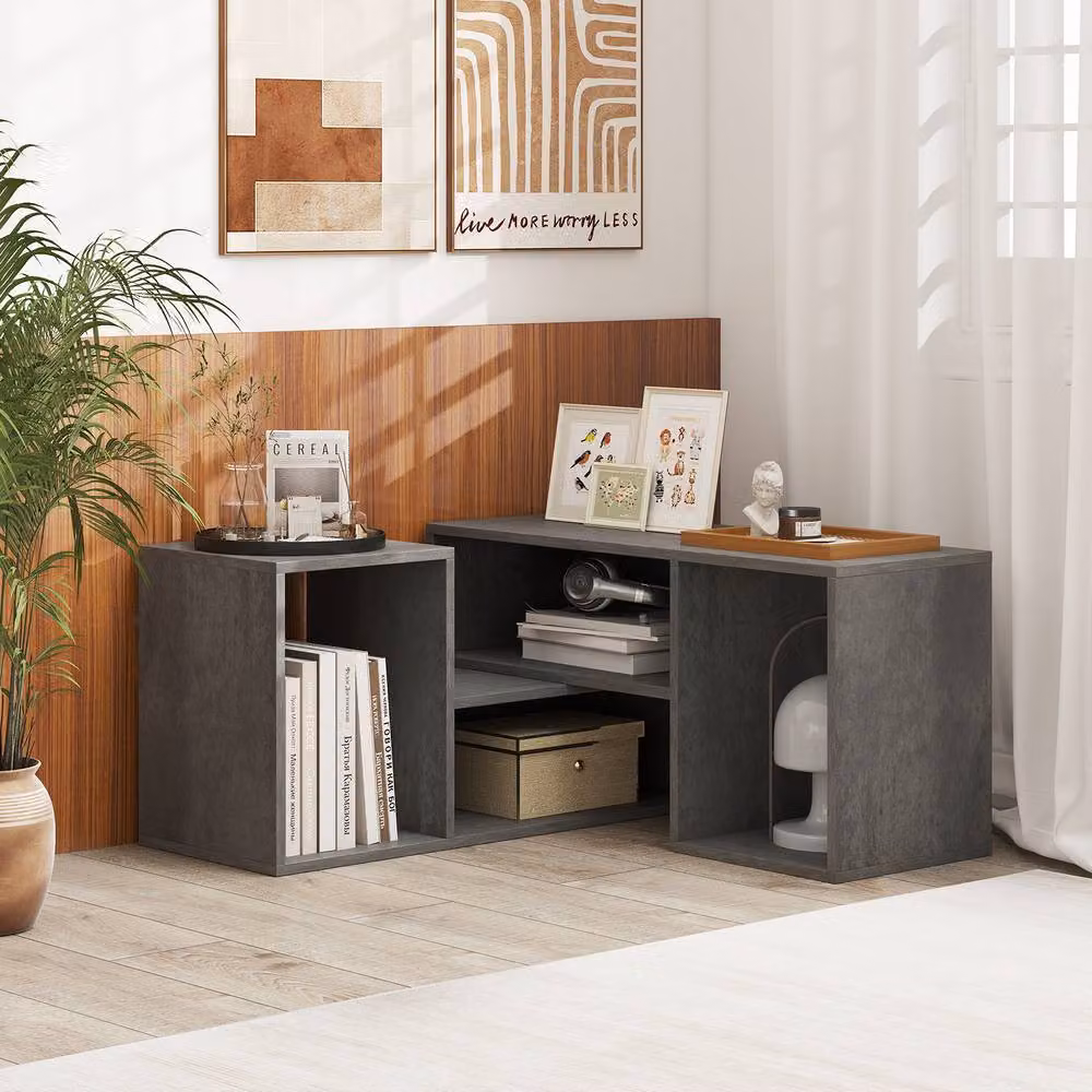 CASART Grey Minimalist Wood Free Combination TV Stand for 60 Inch TVs with Media Compartments – 6