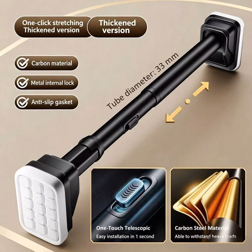 Kelvenix No Drill Telescopic Carbon Steel Clothes Curtain Rod in Black, 100 cm - 150 cm – 3
