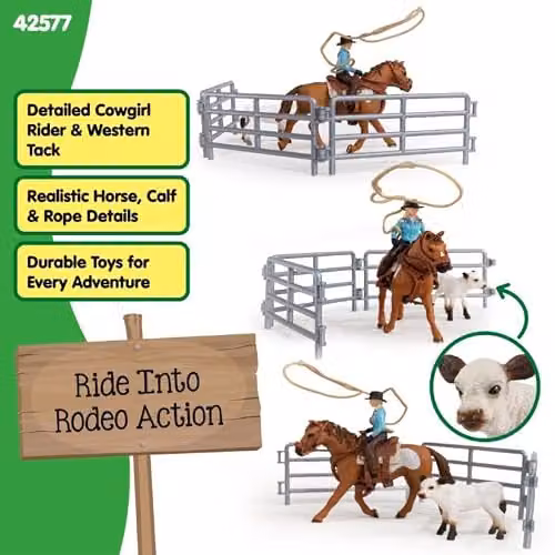 Schleich Farm World Cowgirl Team Roping Fun 9-Piece Multicolour Playset – 4