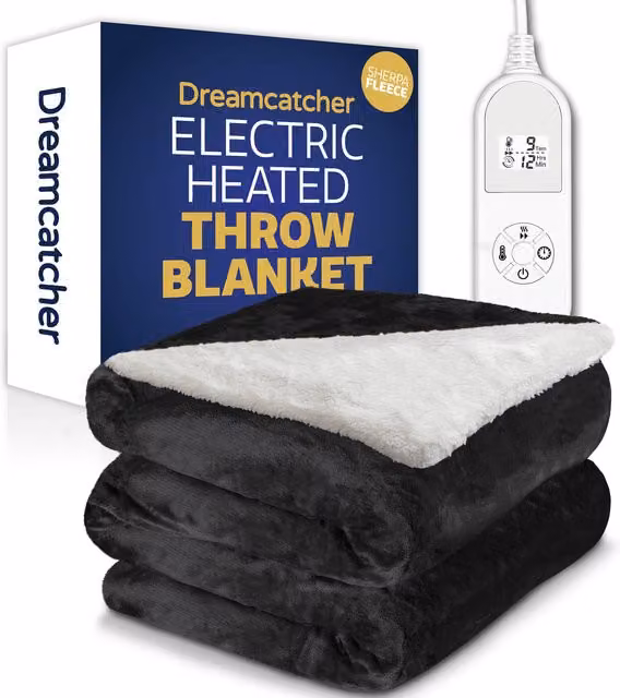 Dreamcatcher Sherpa Fleece Electric Heated Throw Blanket, Black, W/D: 160 x 120 cm