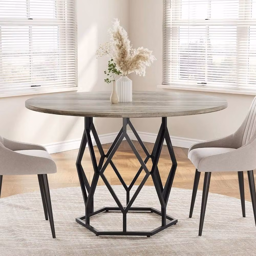 VOGREX Round Metal Dining Table in Grey, Diameter: 119.38 cm – 2