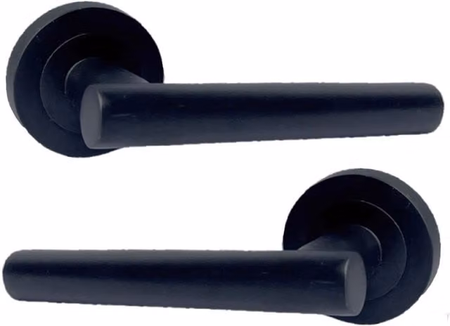 Betley Butterfly T Bar Straight Lever on Rose Door Handles with Latch, Matt Black, 125mm