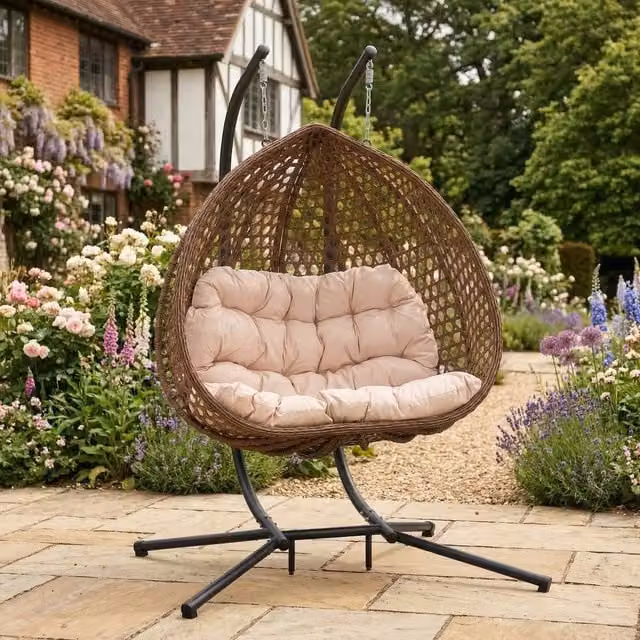 Rosewood & Stone Home Petworth Double Egg Chair in Cream and Brown, 2 Seater W/D/H: 190 x 130 x 105 cm – 1