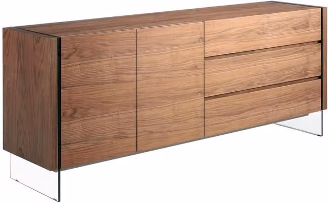 Angel Cerda Walnut Veneer Sideboard in Brown with Tempered Glass Legs – 1