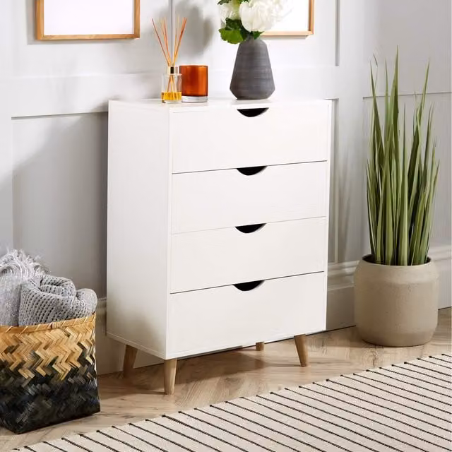 Home Source Boden 4 Drawer Chest White Oak Bedroom Storage Unit