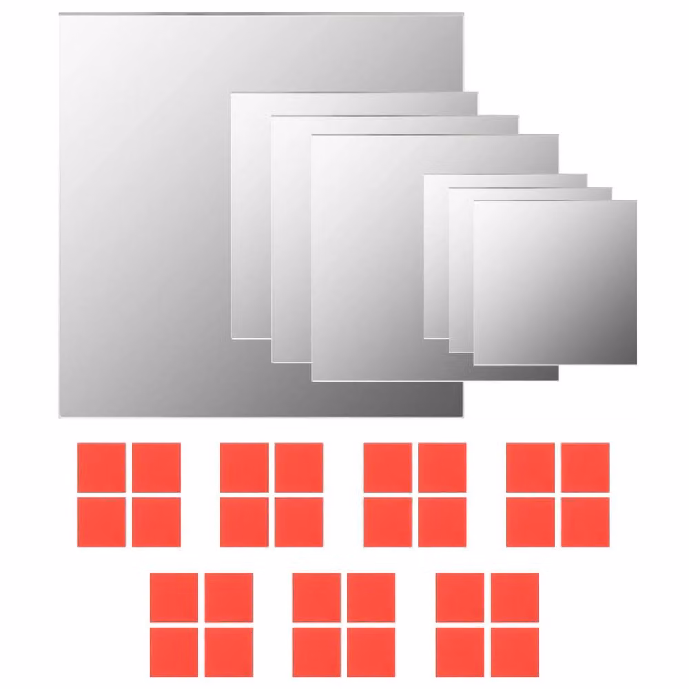 Berkfield Home 7 Piece Square Glass Wall Mirror Set in Silver – 2