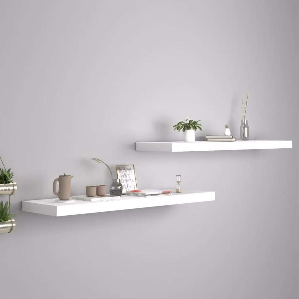 Berkfield Home Durable Floating Wall Shelves, 2 Pack, White, W: 90 cm, D: 23.5 cm, H: 3.8 cm – 2
