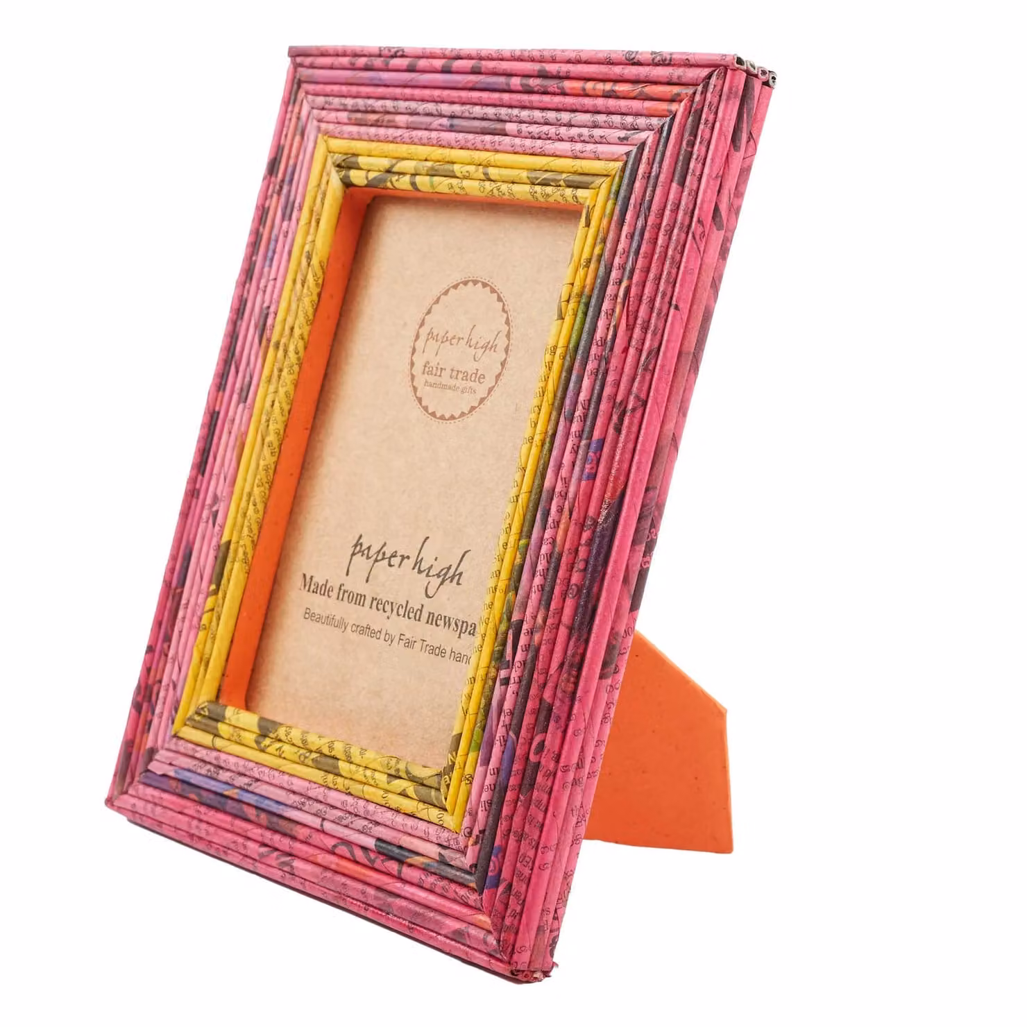 Paper High Recycled Newspaper Rectangular Tabletop Photo Frame in Red, Pink and Yellow – 2