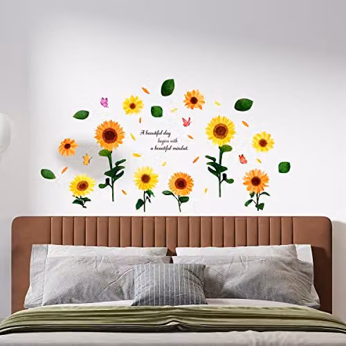 WALPLUS Watercolour Sunflowers with Butterflies Wall Stickers, Yellow and Multicolour Floral Peel and Stick Removable Wall Decals, W 150 cm x H 80 cm – 2