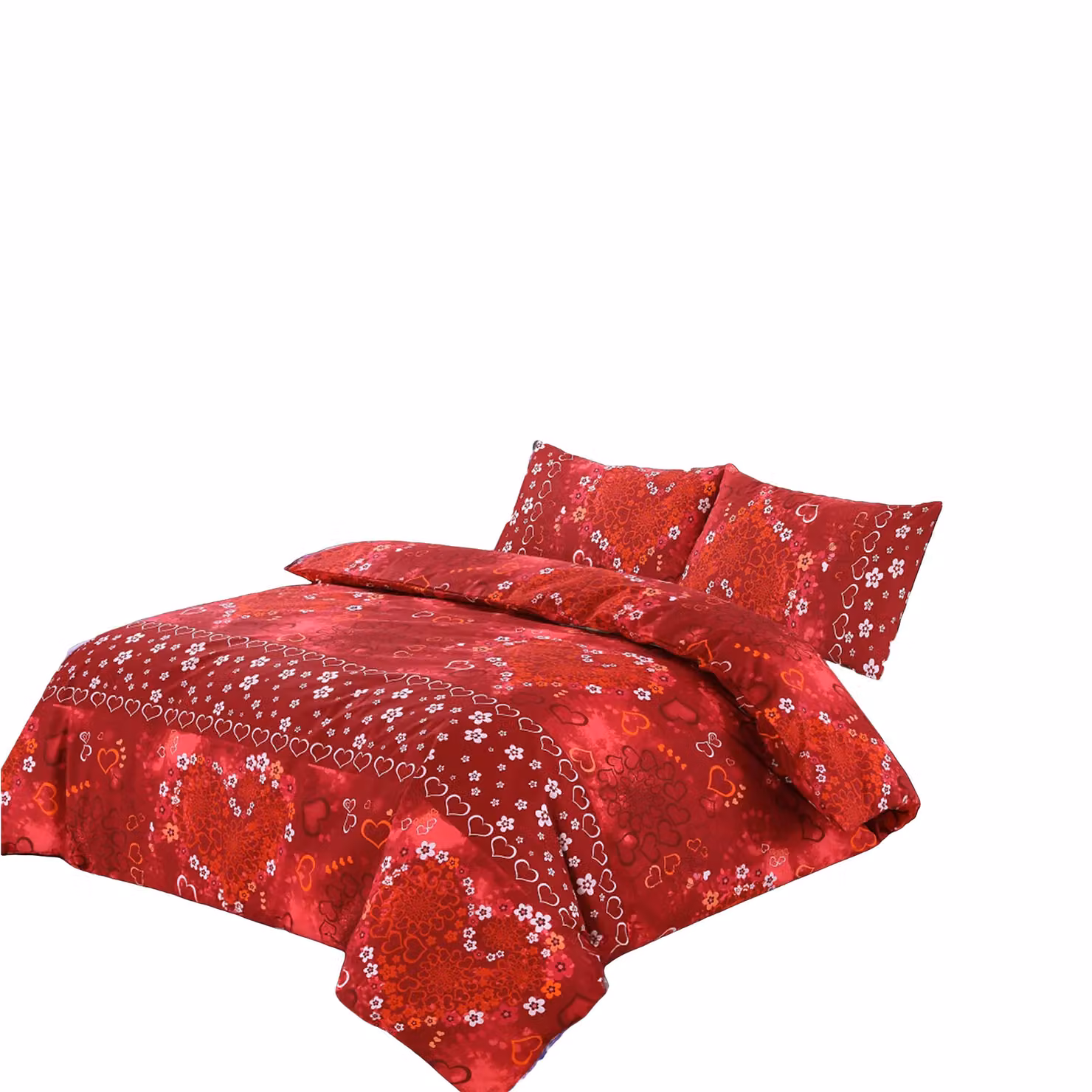Snug City Red Love Heart Design Polycotton Duvet Cover and Pillowcase Set, Double, W/D/H: 200 x 220 cm and 140 x 200 cm – 2