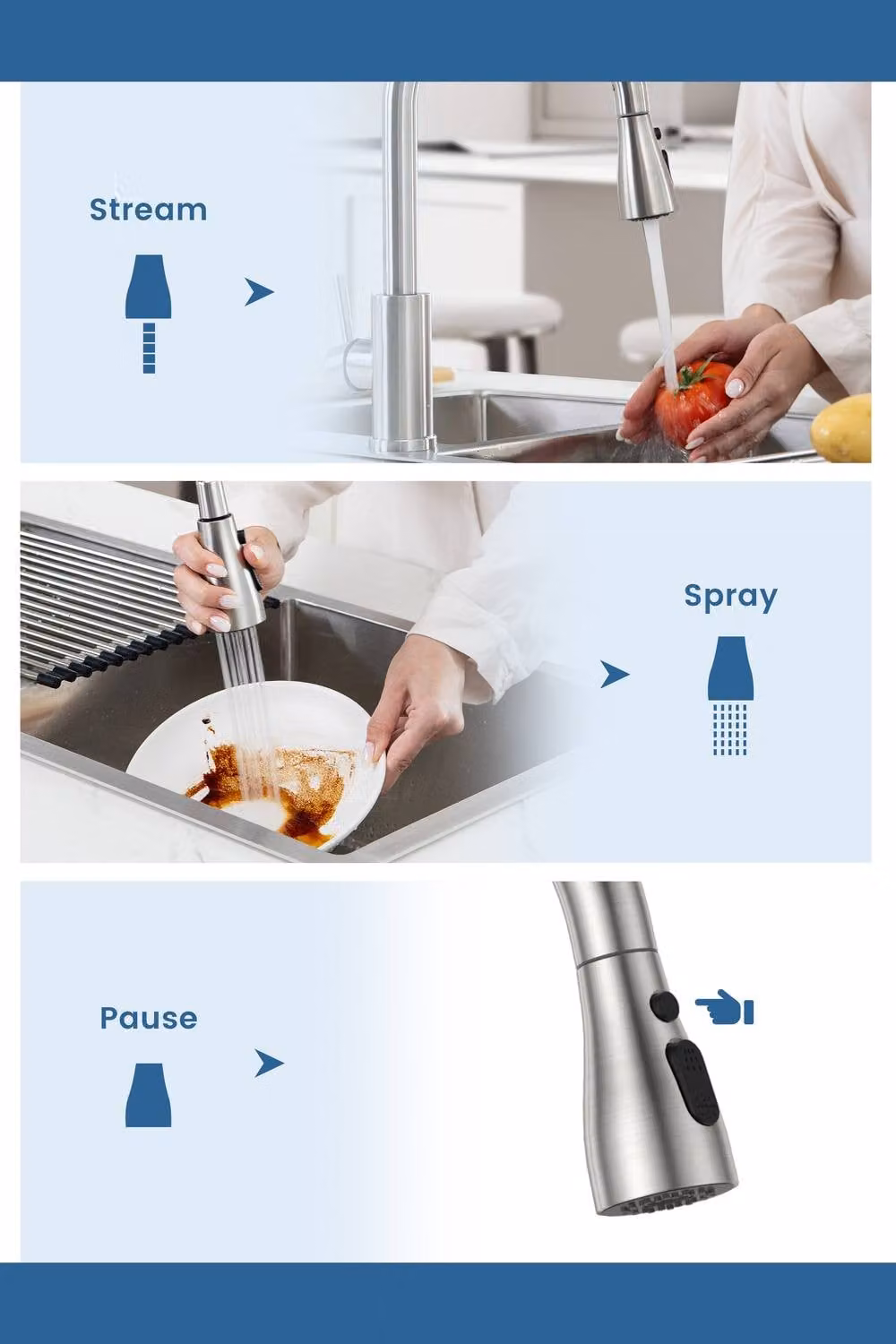 JANLEMNY Brushed Stainless Steel Pull-Out Spray Kitchen Mixer Tap in Silver – 2