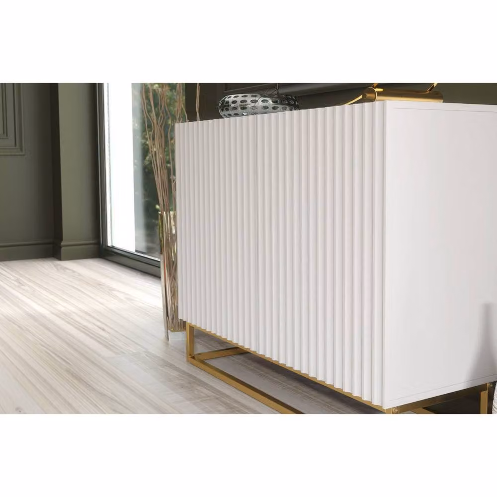 Mex Furniture LTD Ripple Sideboard in White with Fluted Doors, W: 100 cm, H: 80 cm, D: 35 cm – 2
