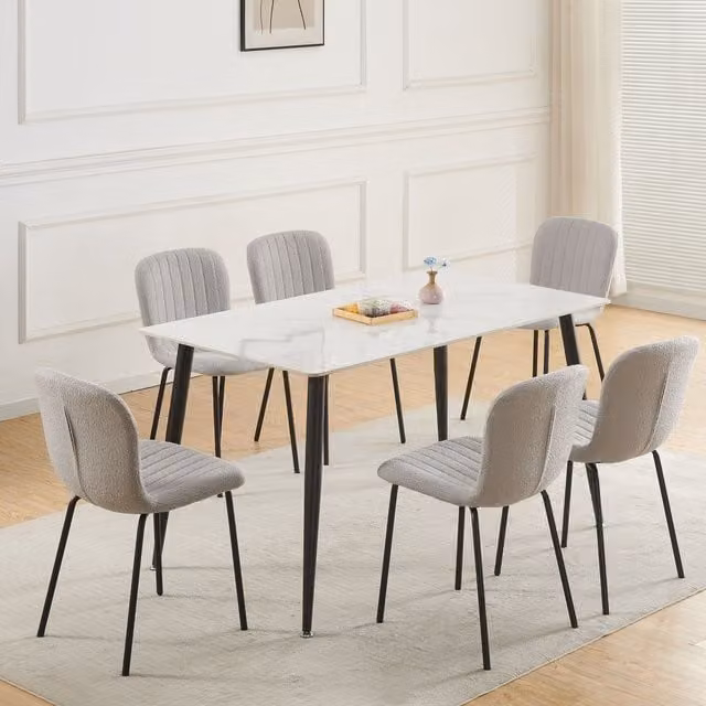 MCC Direct Bella Luxe Set of 6 Grey Bouclé and Teddy Faux Fur Dining Chairs with Metal Cantilever Base – 1